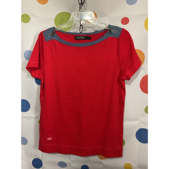 Lauren Ralph Lauren Denim Accent Top Size Large - Picture 6 of 12